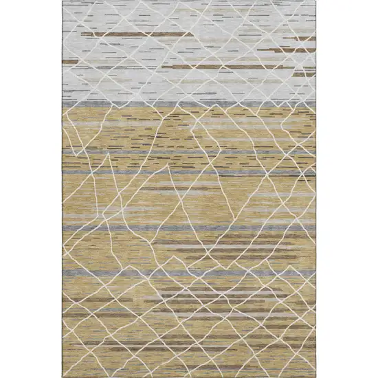 Gold Ivory And Gray Striped Washable Area Rug With UV Protection Photo 1