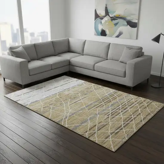 Gold Ivory And Gray Striped Washable Area Rug With UV Protection Photo 2