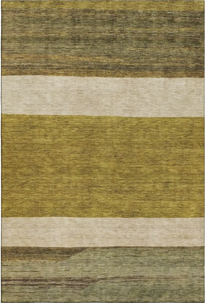 Gold Ivory And Gray Striped Washable Area Rug With UV Protection Photo 1