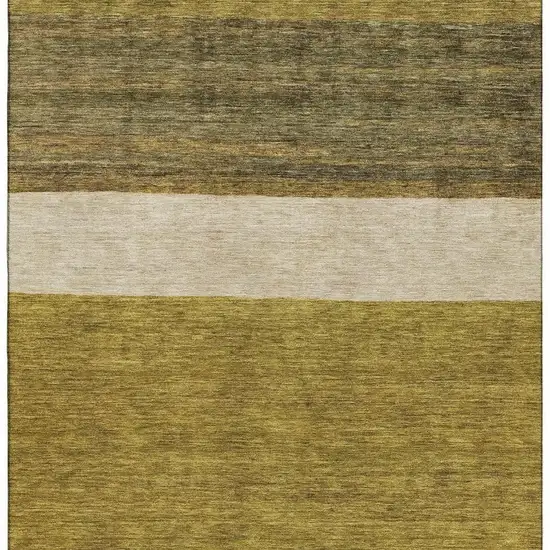 Gold Ivory And Gray Striped Washable Area Rug With UV Protection Photo 2