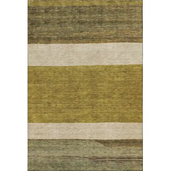 Gold Ivory And Gray Striped Washable Area Rug With UV Protection Photo 3