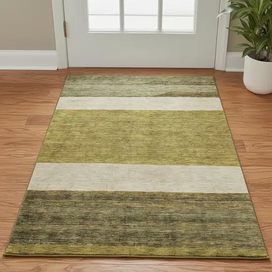 Gold Ivory And Gray Striped Washable Area Rug With UV Protection Photo 2