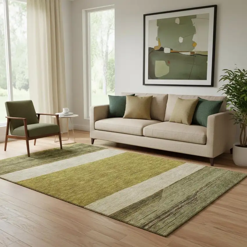 Gold Ivory And Gray Striped Washable Area Rug With UV Protection Photo 2