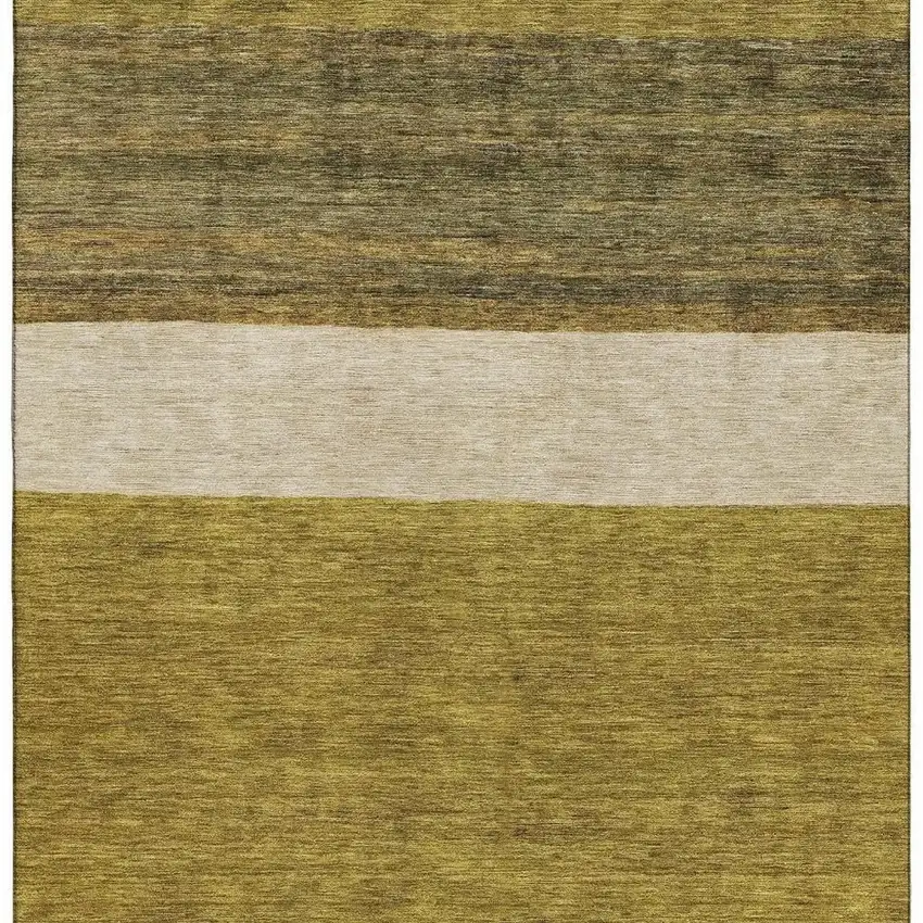 Gold Ivory And Gray Striped Washable Area Rug With UV Protection Photo 3