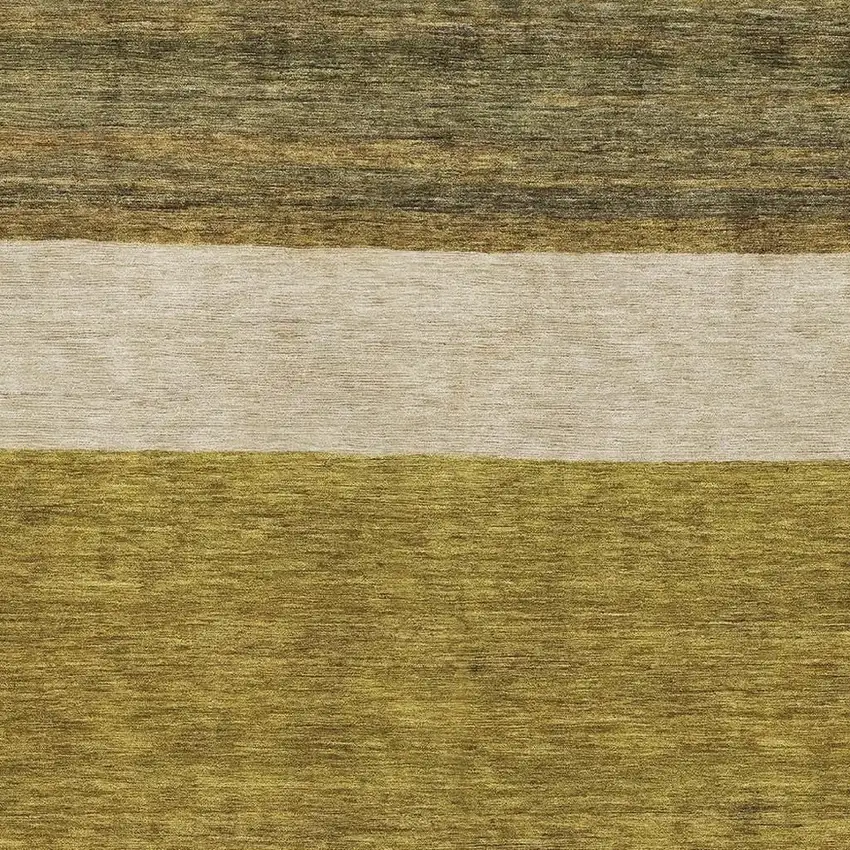 Gold Ivory And Gray Striped Washable Area Rug With UV Protection Photo 2