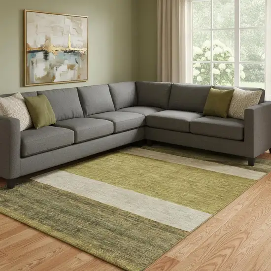 Gold Ivory And Gray Striped Washable Area Rug With UV Protection Photo 2