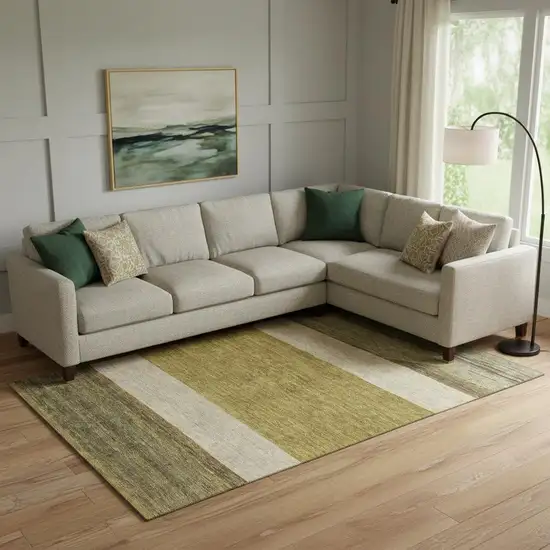 Gold Ivory And Gray Striped Washable Area Rug With UV Protection Photo 2