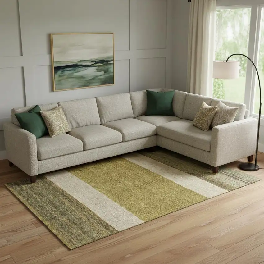 Gold Ivory And Gray Striped Washable Area Rug With UV Protection Photo 2