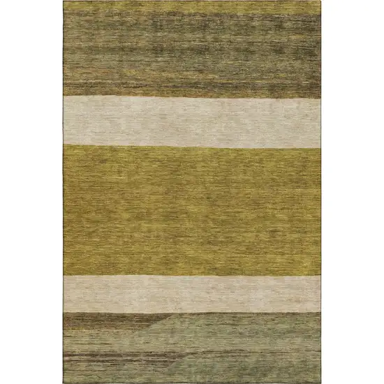 Gold Ivory And Gray Striped Washable Area Rug With UV Protection Photo 1
