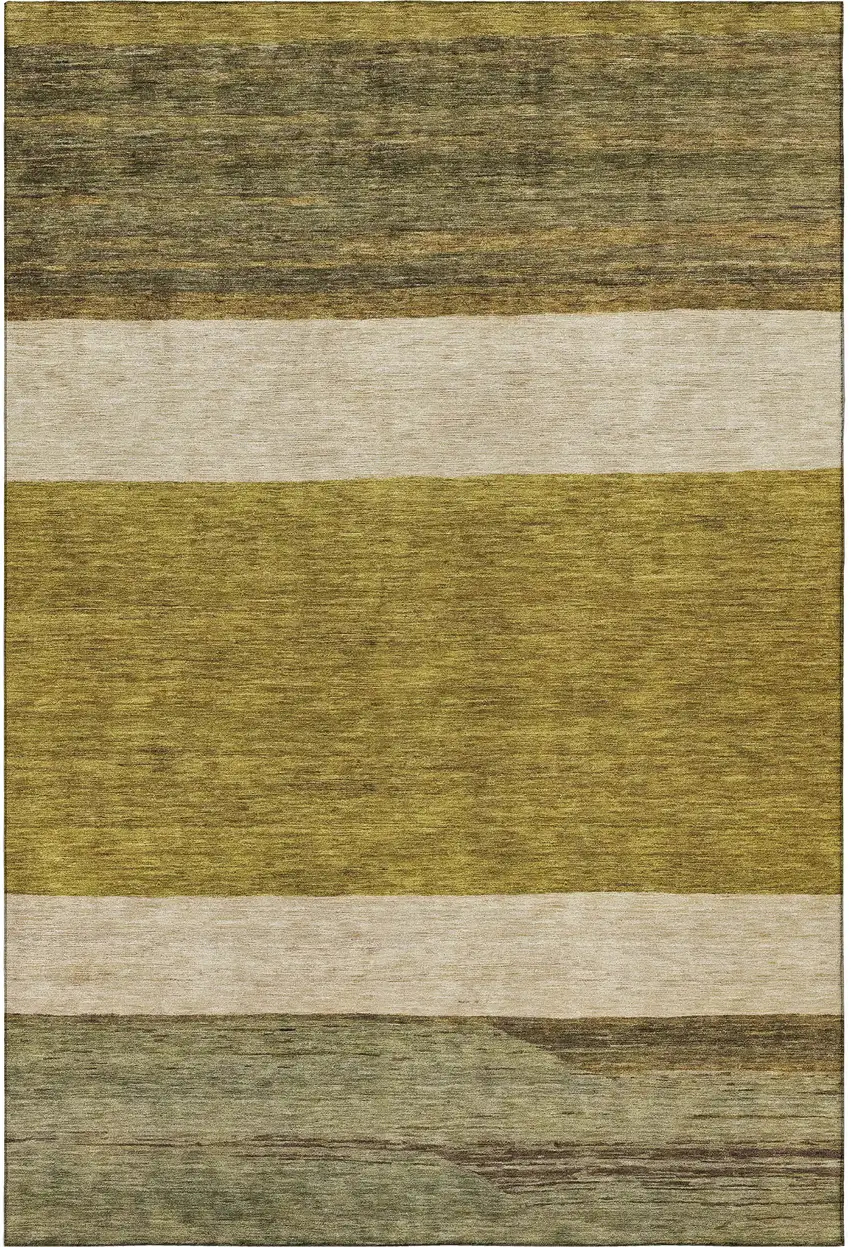 Gold Ivory And Gray Striped Washable Area Rug With UV Protection Photo 3