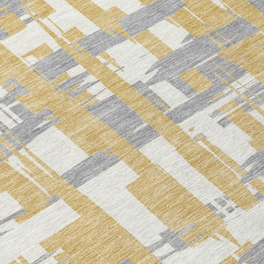 Gold Ivory And Gray Striped Washable Indoor Outdoor Area Rug Photo 9