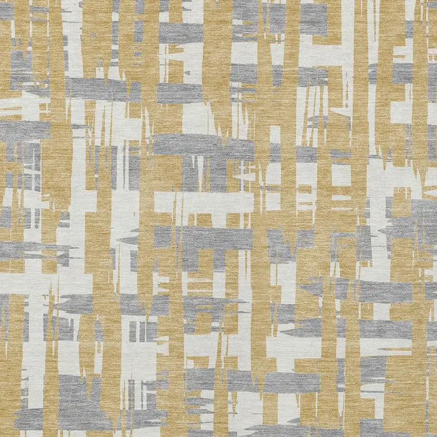 Gold Ivory And Gray Striped Washable Indoor Outdoor Area Rug Photo 3