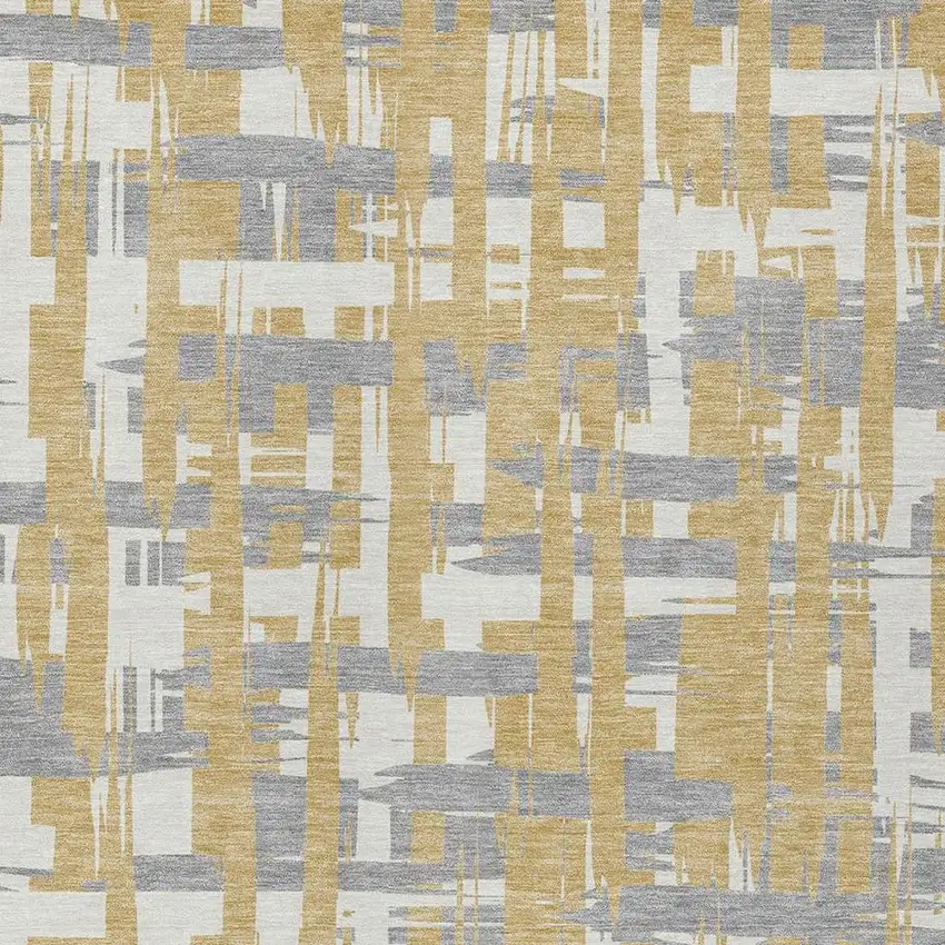 Gold Ivory And Gray Striped Washable Indoor Outdoor Area Rug Photo 4