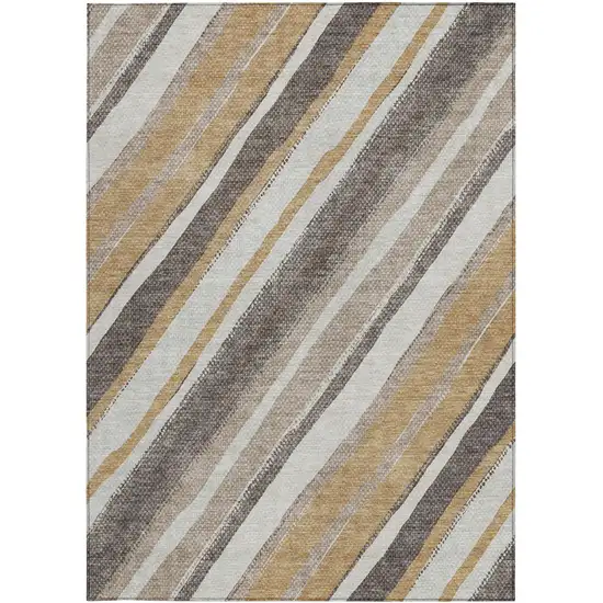 Gold Ivory And Taupe Striped Washable Indoor Outdoor Area Rug Photo 4
