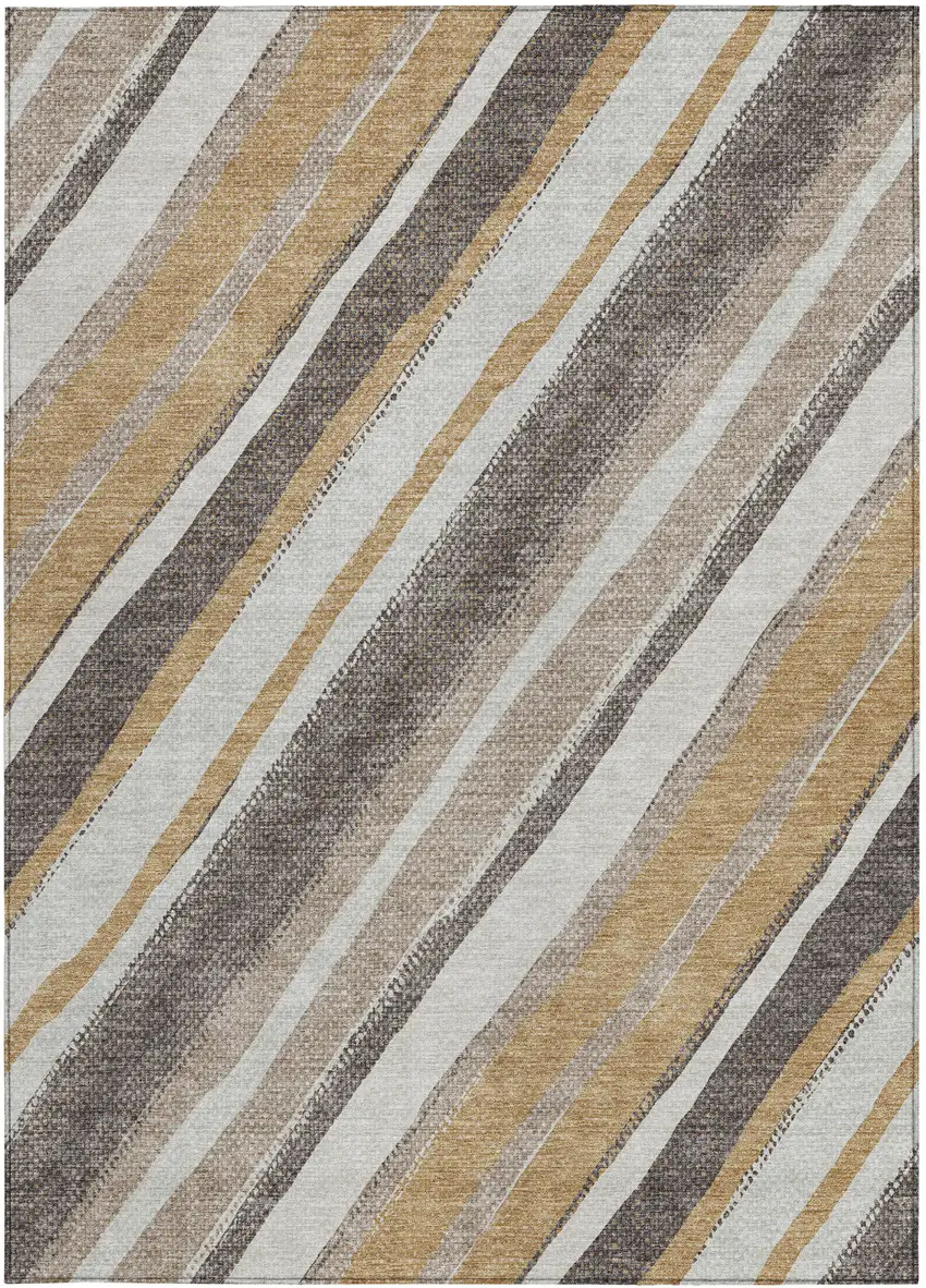 Gold Ivory And Taupe Striped Washable Indoor Outdoor Area Rug Photo 4
