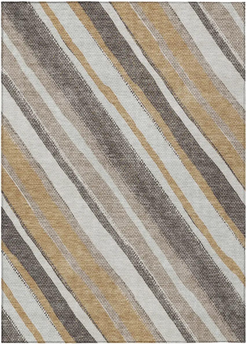 Gold Ivory And Taupe Striped Washable Indoor Outdoor Area Rug Photo 2