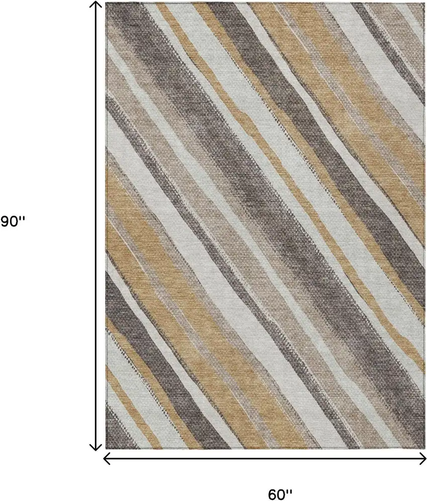 Gold Ivory And Taupe Striped Washable Indoor Outdoor Area Rug Photo 3
