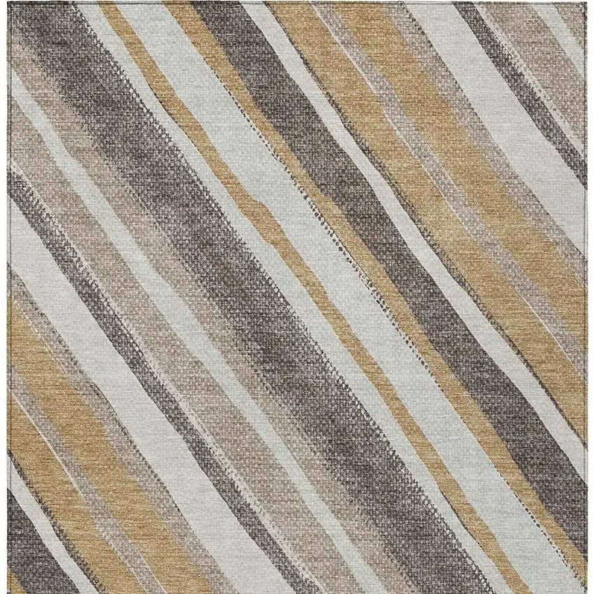 Gold Ivory And Taupe Striped Washable Indoor Outdoor Area Rug Photo 5
