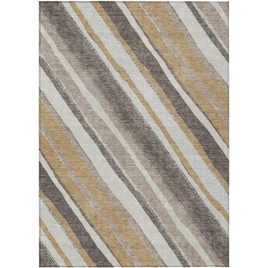 Gold Ivory And Taupe Striped Washable Indoor Outdoor Area Rug Photo 4