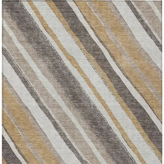 Gold Ivory And Taupe Striped Washable Indoor Outdoor Area Rug Photo 5