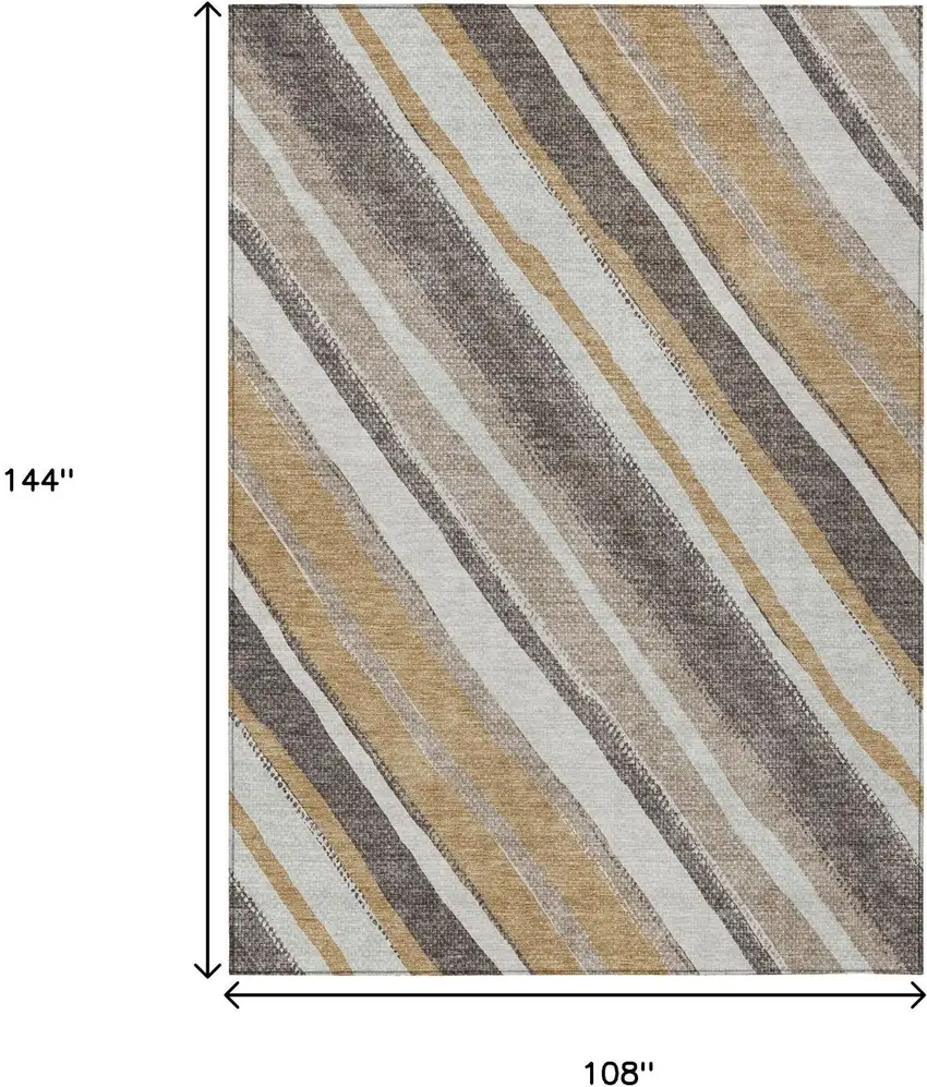 Gold Ivory And Taupe Striped Washable Indoor Outdoor Area Rug Photo 3