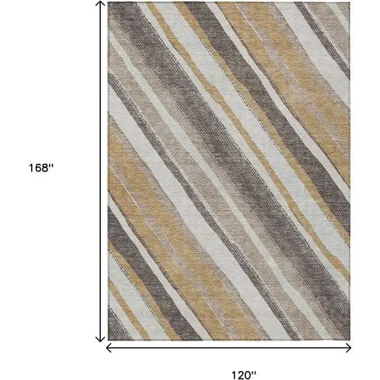 Gold Ivory And Taupe Striped Washable Indoor Outdoor Area Rug Photo 3