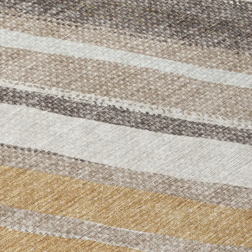 Gold Ivory And Taupe Striped Washable Indoor Outdoor Area Rug Photo 7