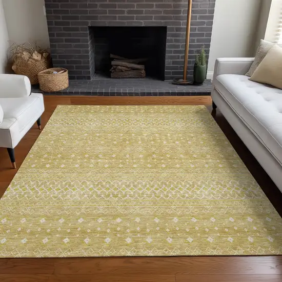 Gold Ivory And Taupe Tribal Washable Indoor Outdoor Area Rug Photo 5