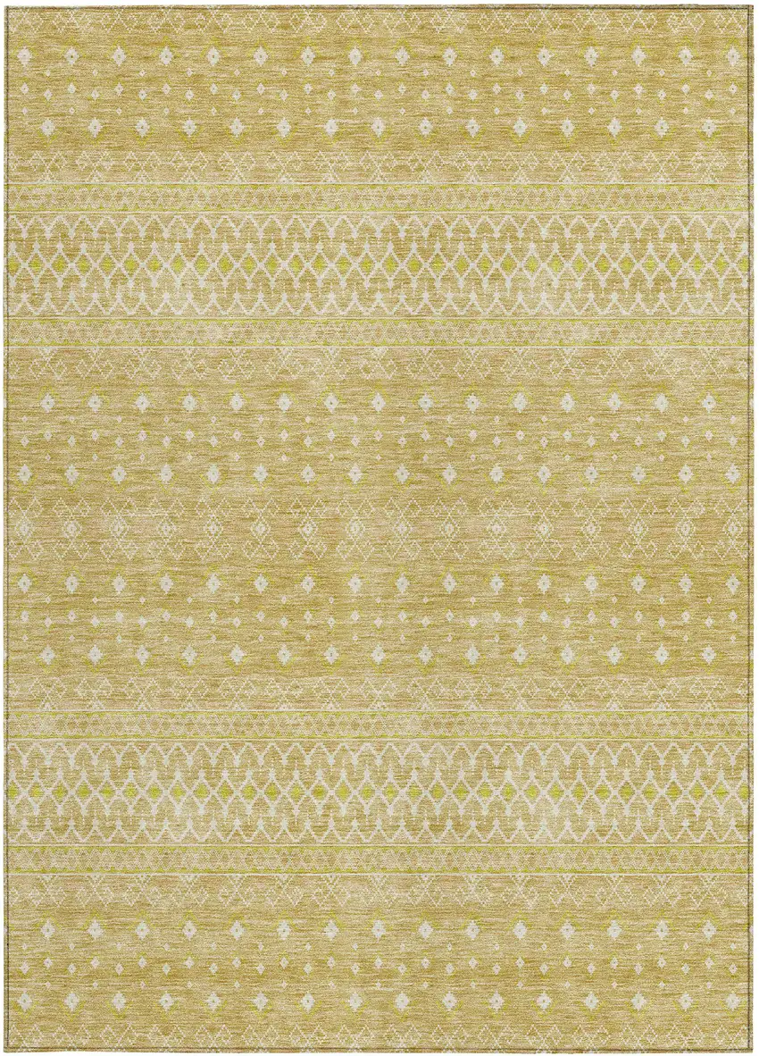 Gold Ivory And Taupe Tribal Washable Indoor Outdoor Area Rug Photo 3
