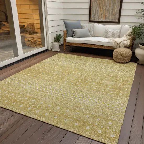 Gold Ivory And Taupe Tribal Washable Indoor Outdoor Area Rug Photo 4