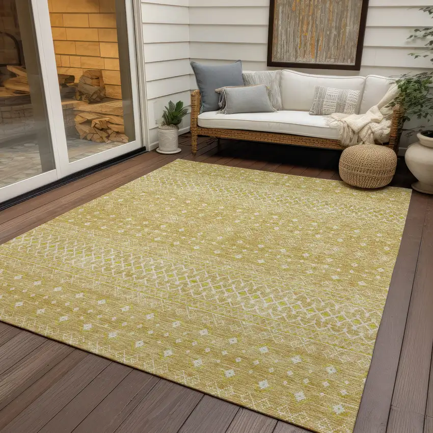 Gold Ivory And Taupe Tribal Washable Indoor Outdoor Area Rug Photo 4