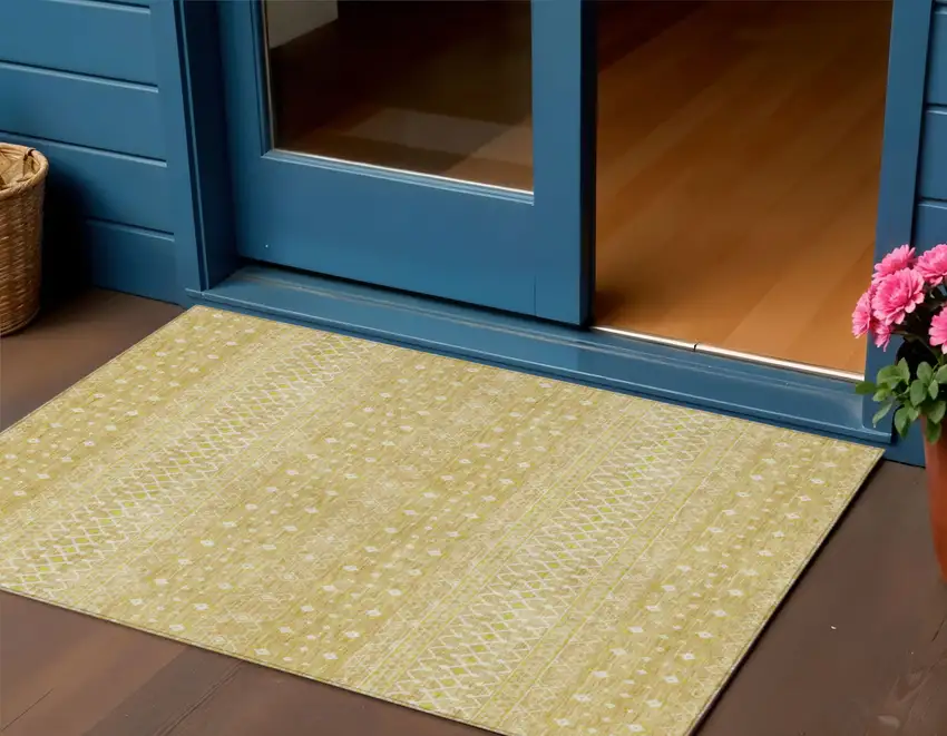 Gold Ivory And Taupe Tribal Washable Indoor Outdoor Area Rug Photo 1