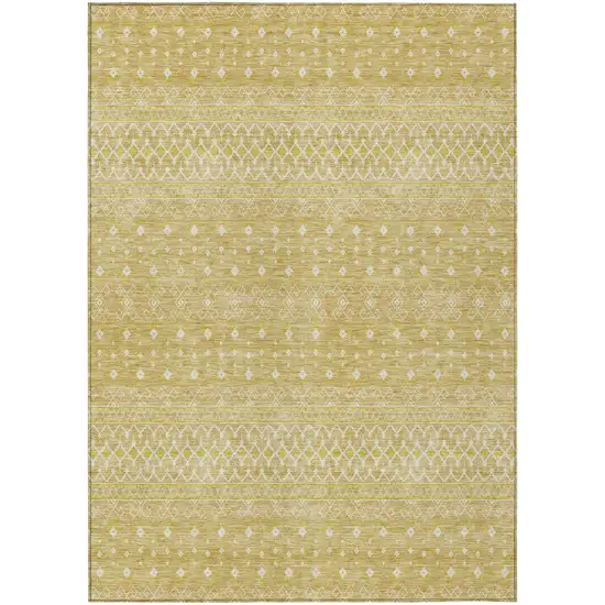 Gold Ivory And Taupe Tribal Washable Indoor Outdoor Area Rug Photo 1