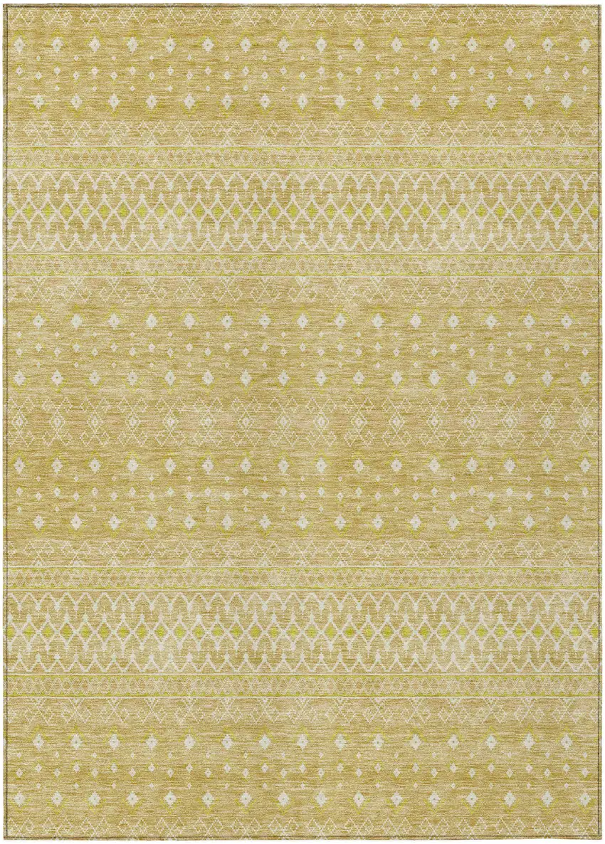 Gold Ivory And Taupe Tribal Washable Indoor Outdoor Area Rug Photo 1