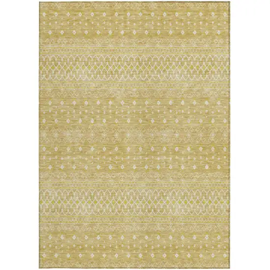 Gold Ivory And Taupe Tribal Washable Indoor Outdoor Area Rug Photo 4