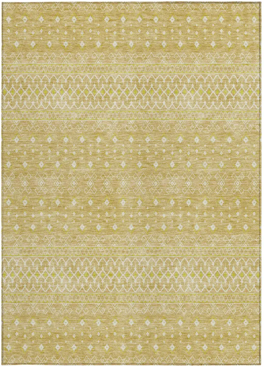 Gold Ivory And Taupe Tribal Washable Indoor Outdoor Area Rug Photo 4