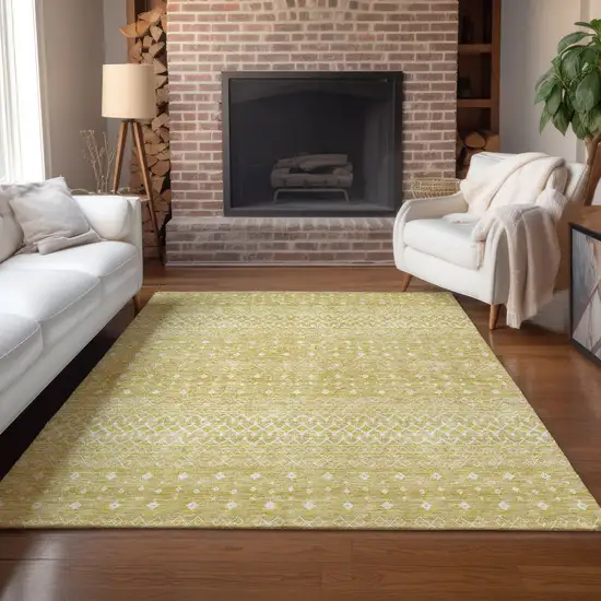Gold Ivory And Taupe Tribal Washable Indoor Outdoor Area Rug Photo 7