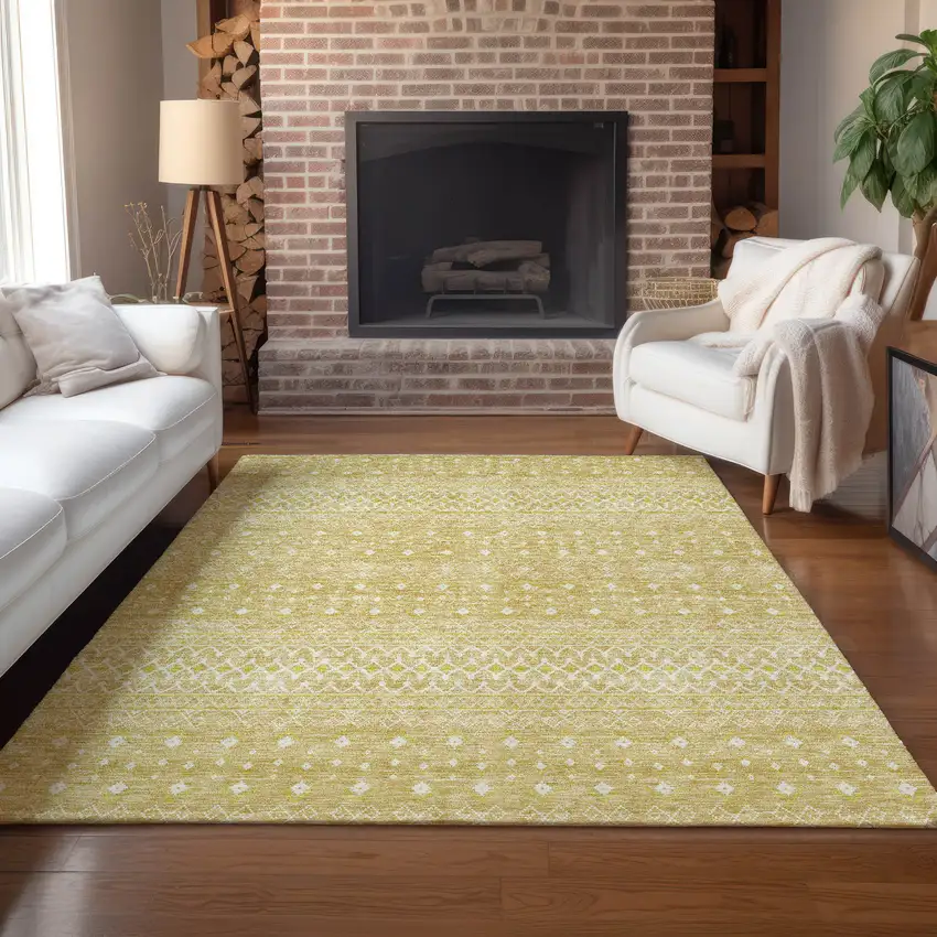 Gold Ivory And Taupe Tribal Washable Indoor Outdoor Area Rug Photo 7
