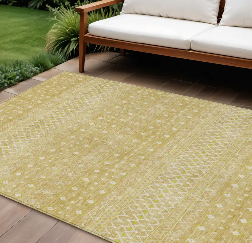 Gold Ivory And Taupe Tribal Washable Indoor Outdoor Area Rug Photo 1