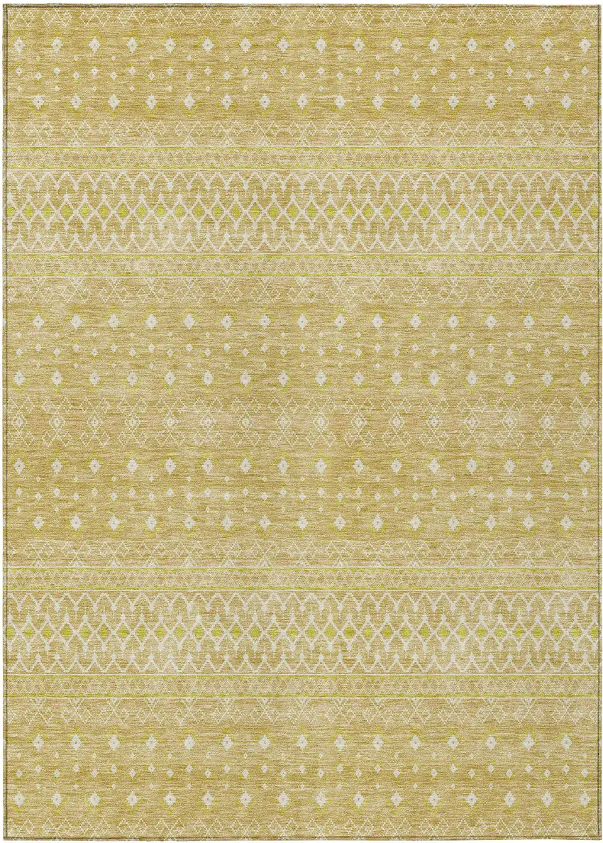 Gold Ivory And Taupe Tribal Washable Indoor Outdoor Area Rug Photo 1