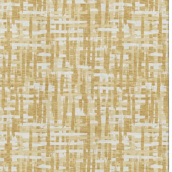 Gold Ivory And Wheat Abstract Geometric Washable Area Rug With UV Protection Photo 2
