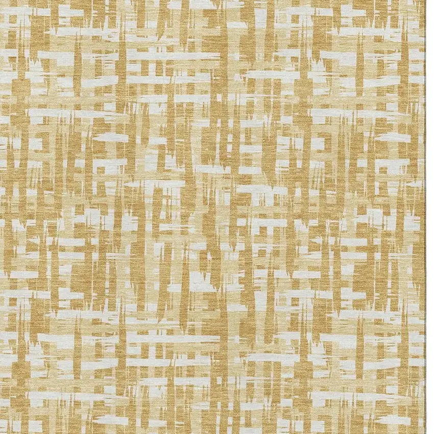 Gold Ivory And Wheat Abstract Geometric Washable Area Rug With UV Protection Photo 2