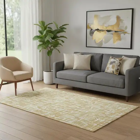 Gold Ivory And Wheat Abstract Geometric Washable Area Rug With UV Protection Photo 2