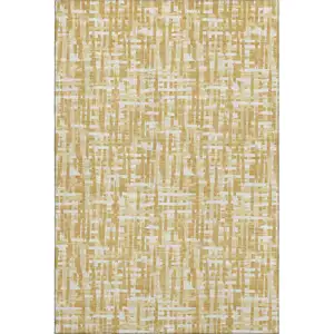 Photo of Gold Ivory And Wheat Abstract Geometric Washable Area Rug With UV Protection