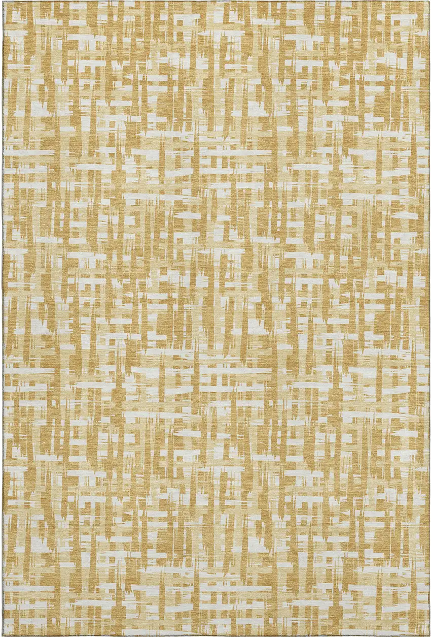 Gold Ivory And Wheat Abstract Geometric Washable Area Rug With UV Protection Photo 1