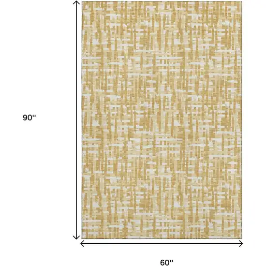 Gold Ivory And Wheat Abstract Geometric Washable Area Rug With UV Protection Photo 6