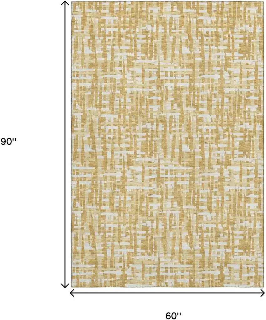 Gold Ivory And Wheat Abstract Geometric Washable Area Rug With UV Protection Photo 6