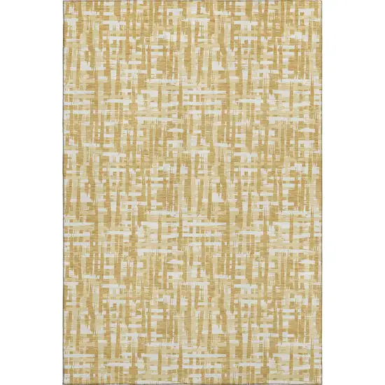Gold Ivory And Wheat Abstract Geometric Washable Area Rug With UV Protection Photo 1
