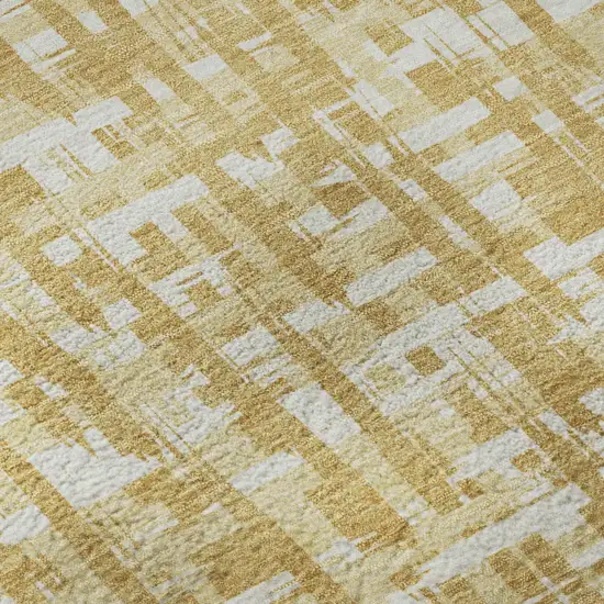 Gold Ivory And Wheat Abstract Geometric Washable Area Rug With UV Protection Photo 9