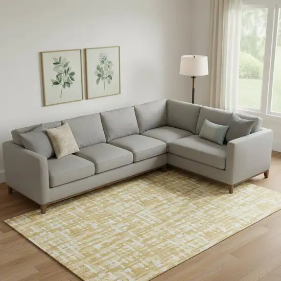 Gold Ivory And Wheat Abstract Geometric Washable Area Rug With UV Protection Photo 2